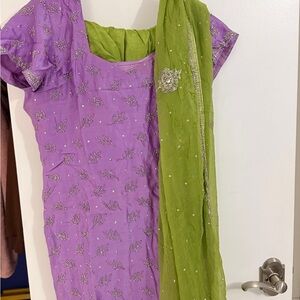 Light Green and Purple Salwar Suit